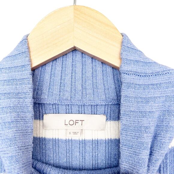Loft Blue White Striped Ribbed Turtleneck Sweater Sz S - Picture 2 of 5